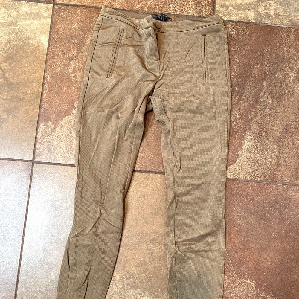 Nude stretchy work pants with zipper ankles